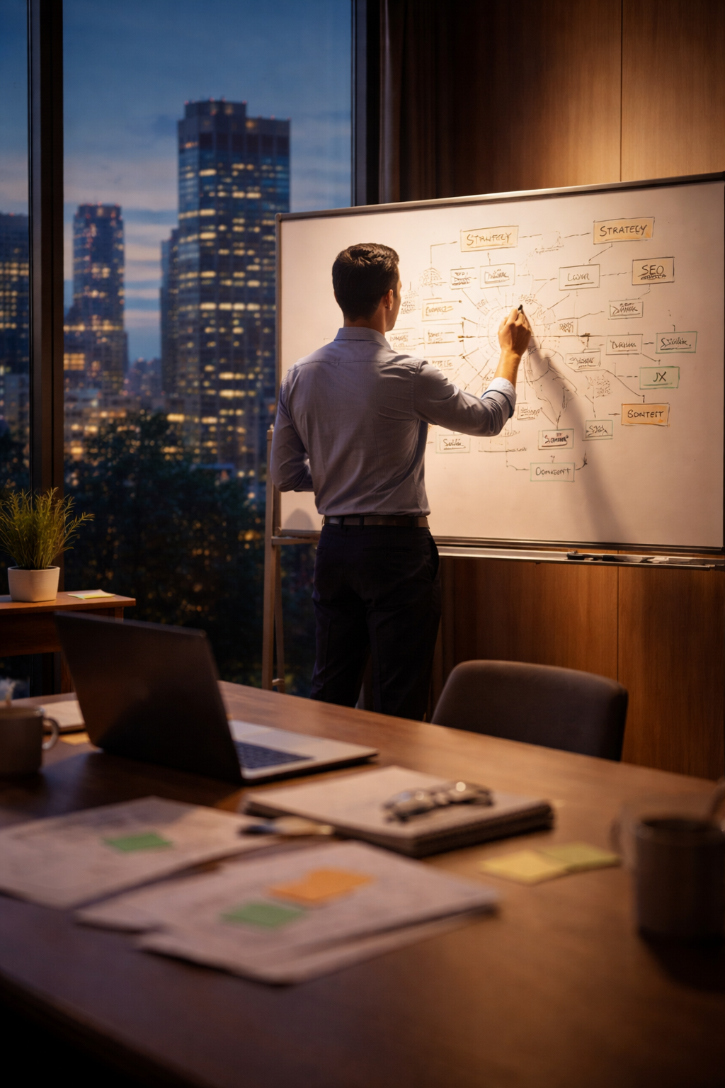 Professional at interactive whiteboard